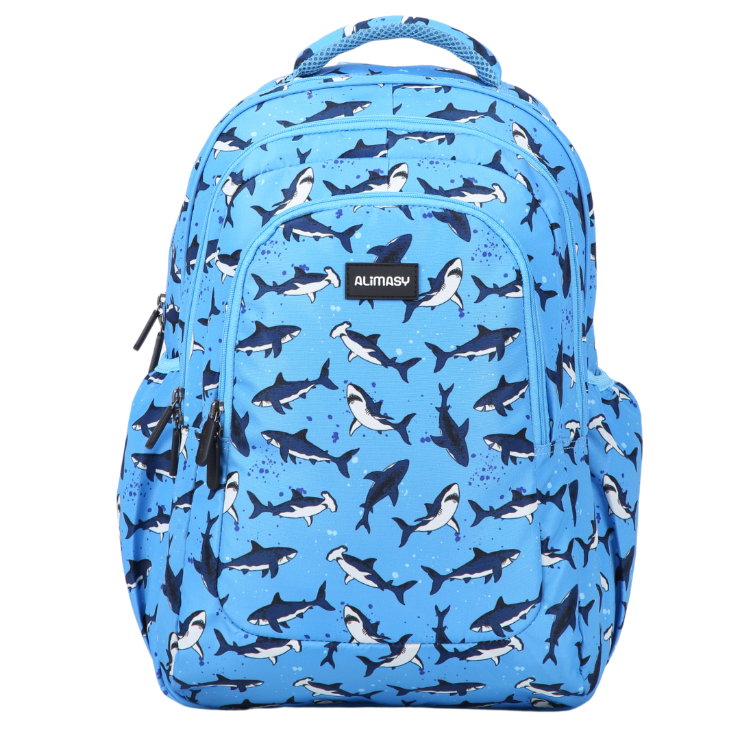 Front view of Sharks Large School Backpack Durable kids backpack with spacious compartments