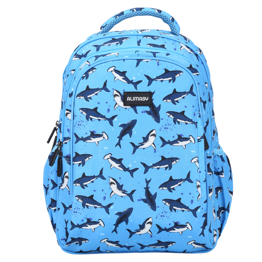 Sharks Midsize Kids Backpack front view lightweight waterproof preschool and primary school bag Australia NZ