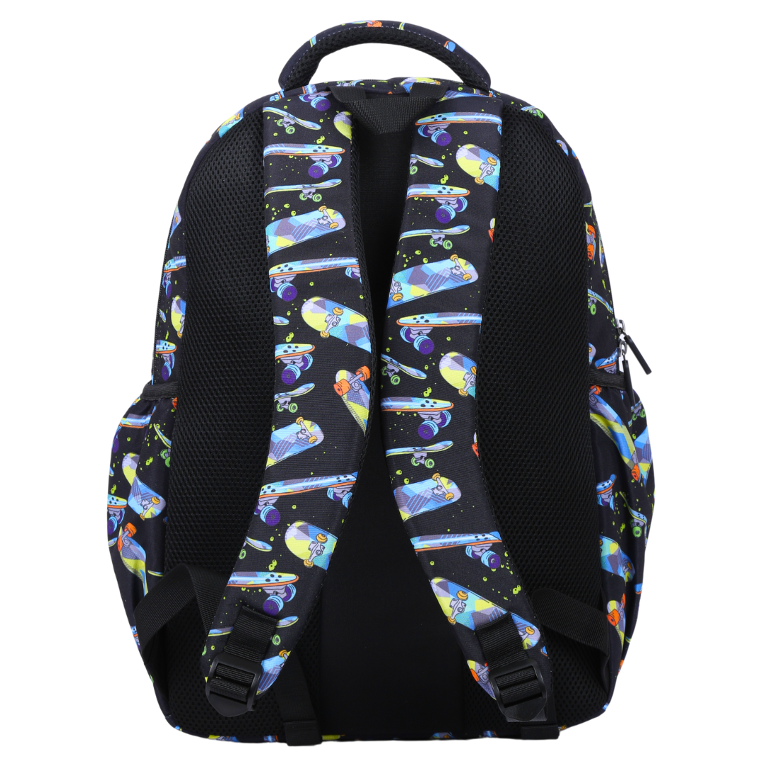 Back view of Skateboard Large School Backpack Padded straps and breathable cushions for comfort
