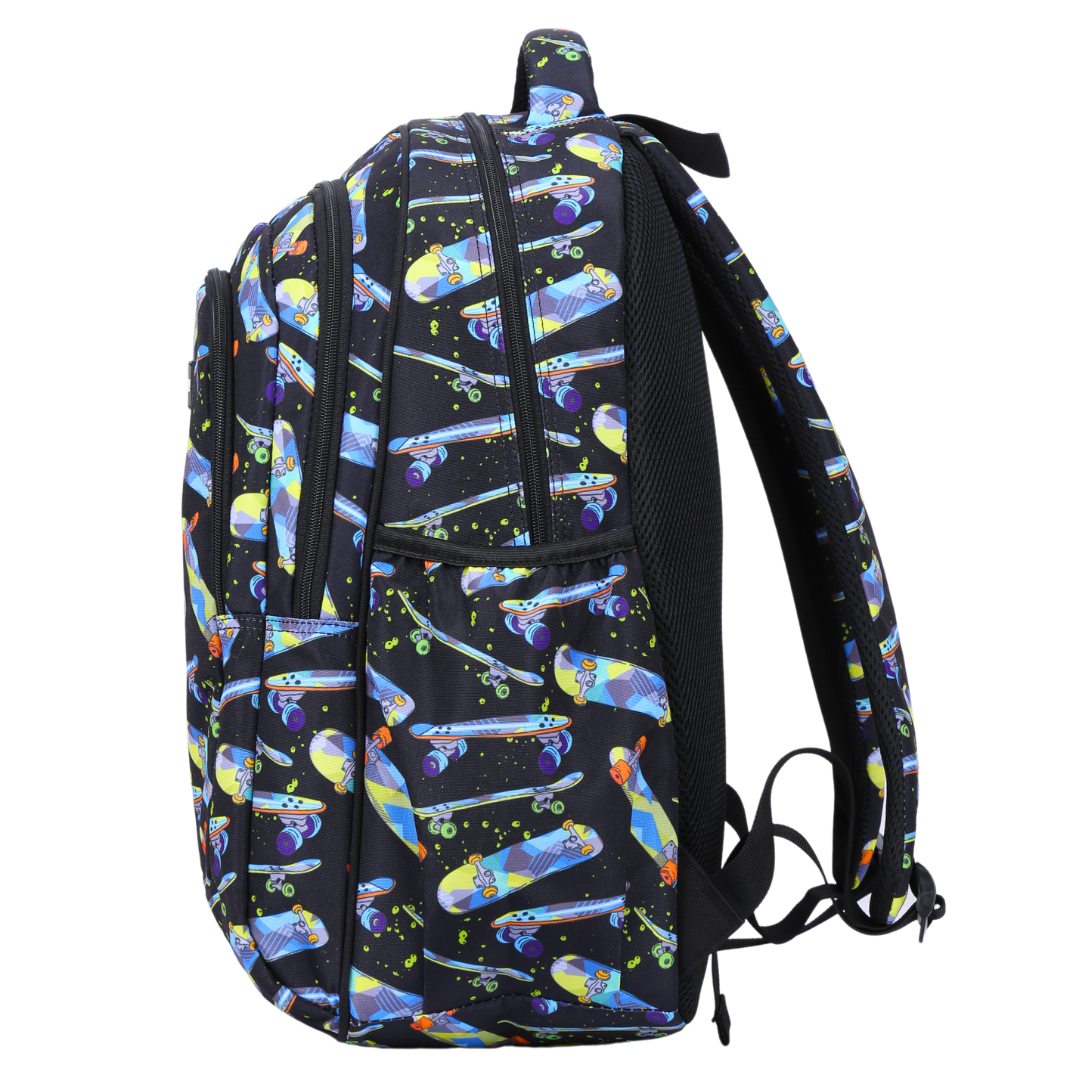 Close-up of Skateboard Large School Backpack Easy clean waterproof lining and durable fabric