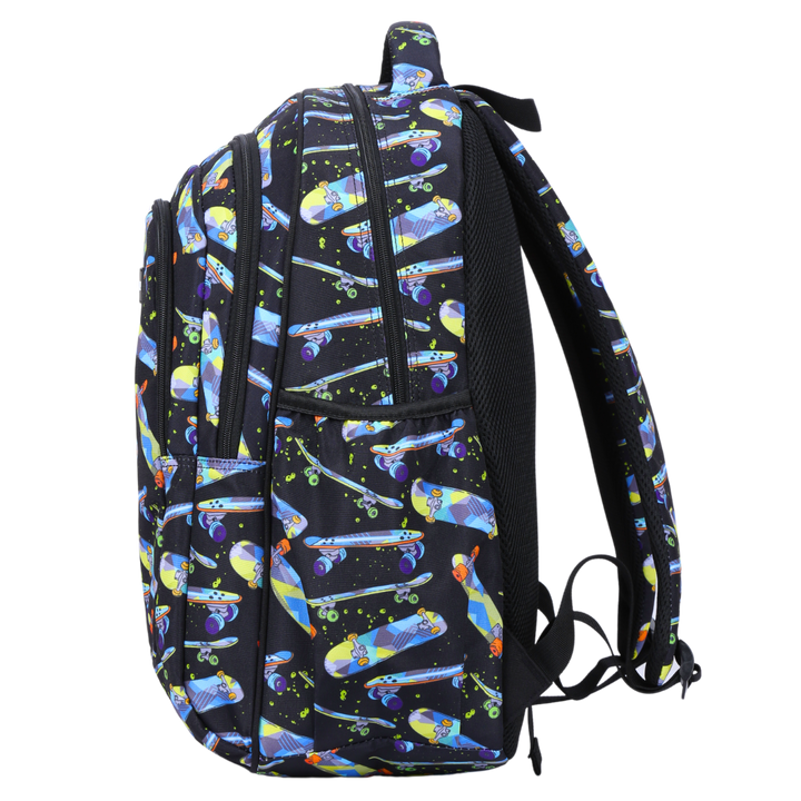 Close-up of Skateboard Large School Backpack Easy clean waterproof lining and durable fabric