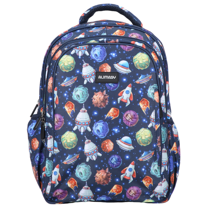 Navy Blue Space Midsize Kids Backpack front view lightweight waterproof preschool and primary school bag Australia NZ