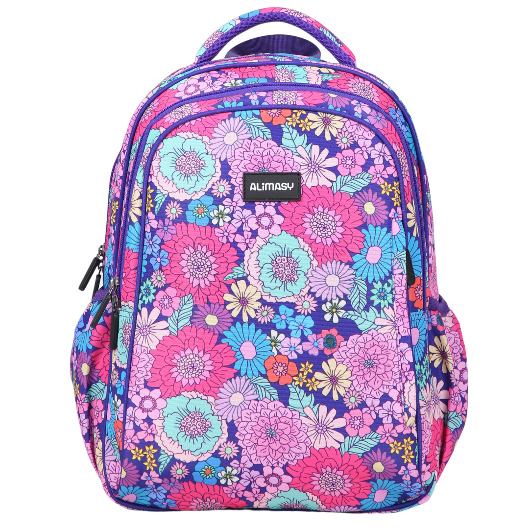 Summer Flowers Midsize Kids Backpack front view  lightweight waterproof daycare, kinder, preschool and primary school bag Australia NZ
