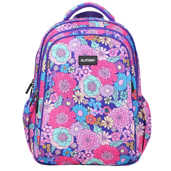 Summer Flowers Midsize Kids Backpack front view  lightweight waterproof daycare, kinder, preschool and primary school bag Australia NZ
