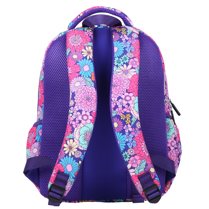 Summer Flowers Midsize Kids Backpack back view ergonomic padded straps and back, comfortable waterproof kids school bag