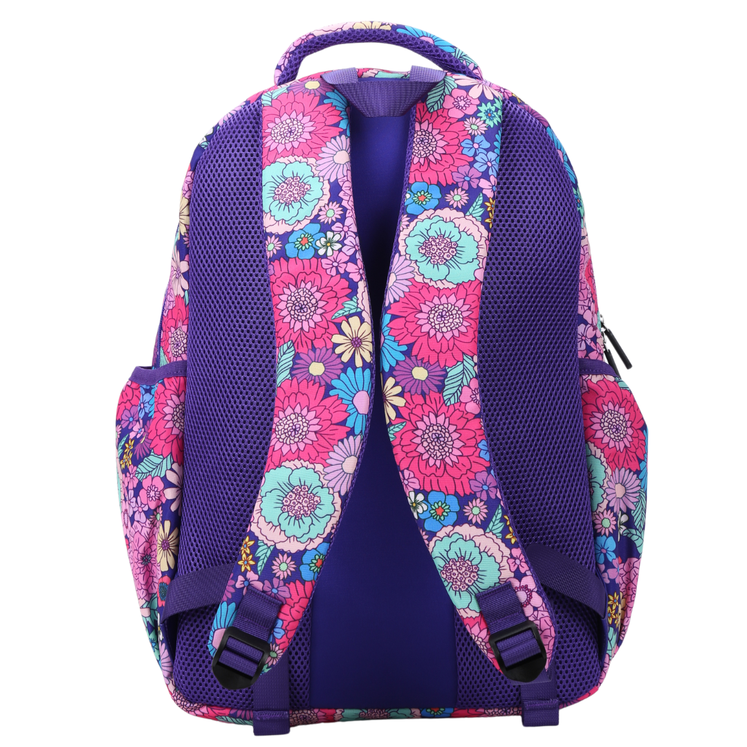 Back view of Summer Flowers Large School Backpack Padded straps and breathable cushions for comfort