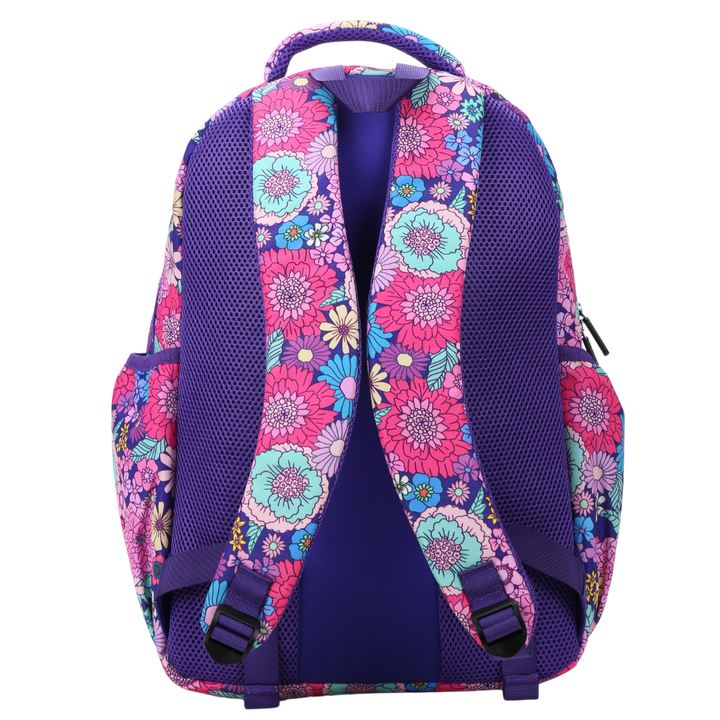 Back view of Summer Flowers Large School Backpack Padded straps and breathable cushions for comfort