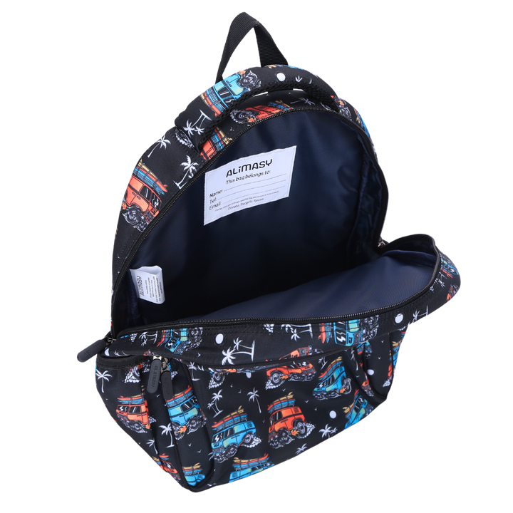 Surf Kombi Midsize Kids Backpack inside view easy-clean waterproof interior lining, durable kids school bag