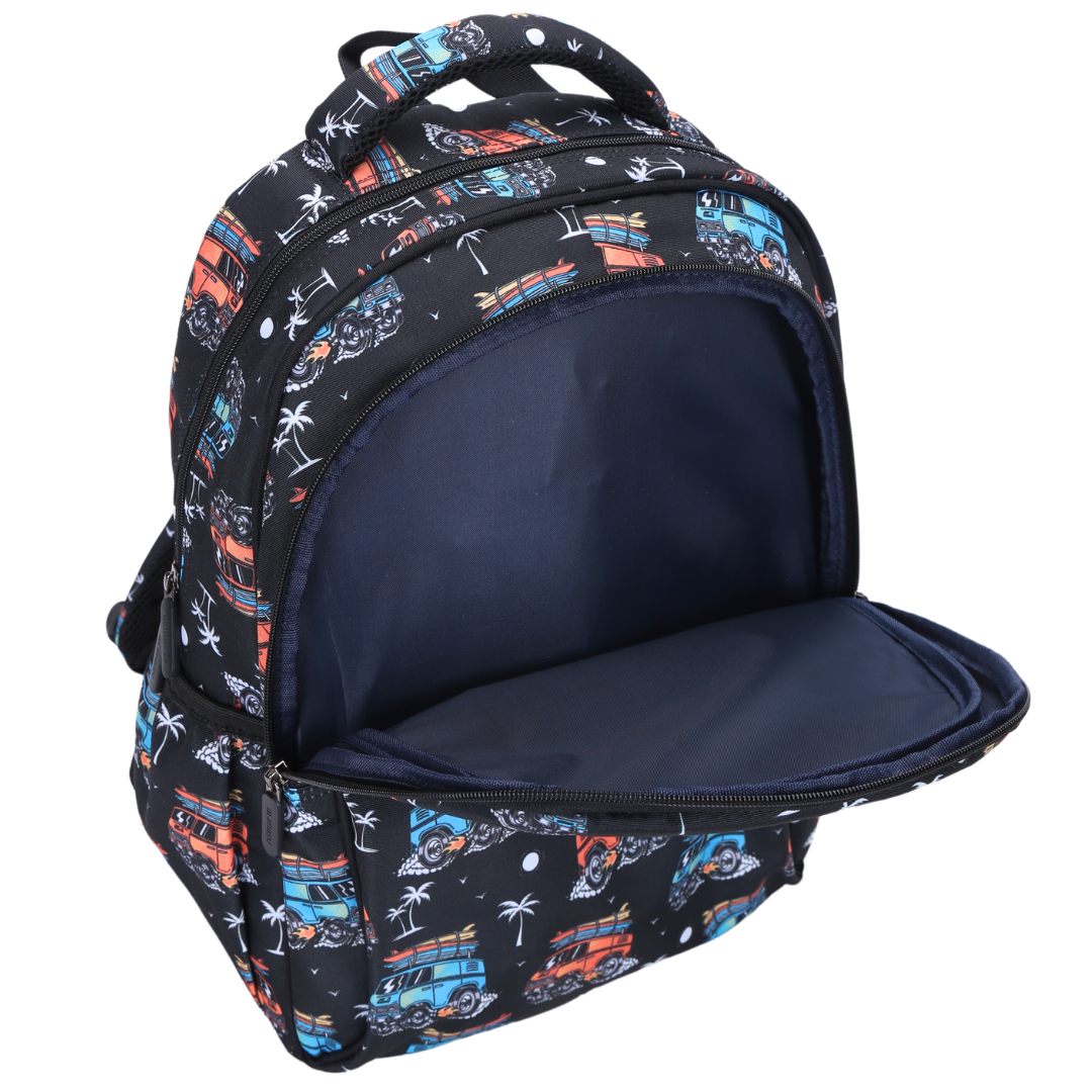 Surf Kombi Midsize Kids Backpack open flat spacious compartments for lunchbox and lunch bag for school