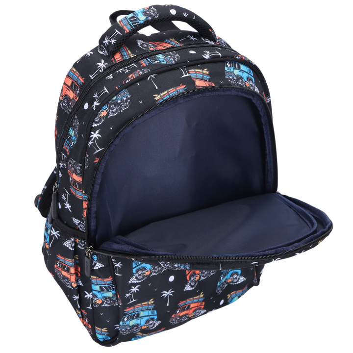 Surf Kombi Midsize Kids Backpack open flat spacious compartments for lunchbox and lunch bag for school