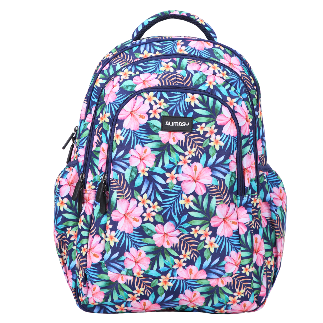 Front view of Tropical Bloom Large School Backpack Durable kids backpack with spacious compartments