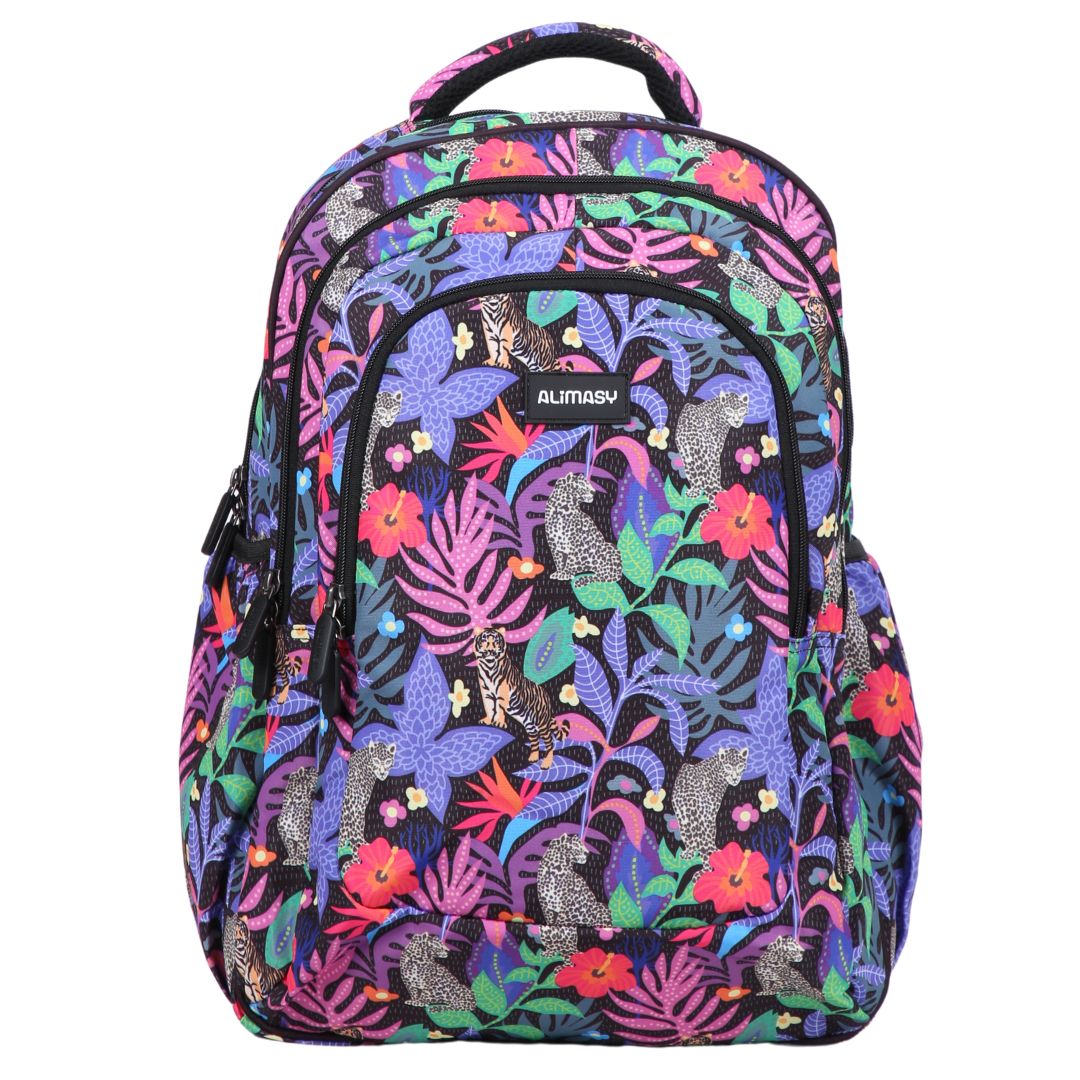 Front view of Tropical Chaos Large School Backpack Durable kids backpack with spacious compartments