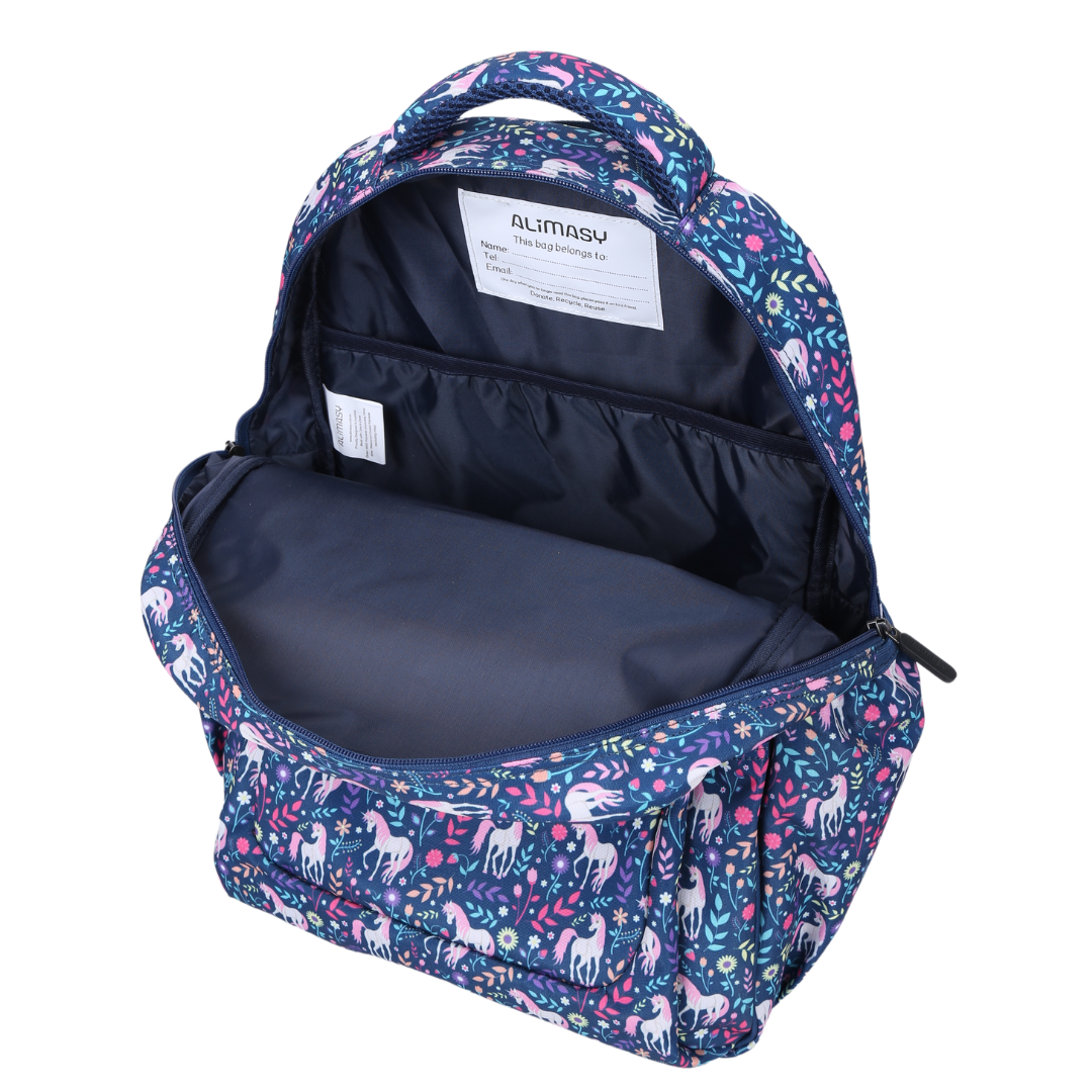 Close-up of Unicorn Large School Backpack Easy clean waterproof lining and durable fabric