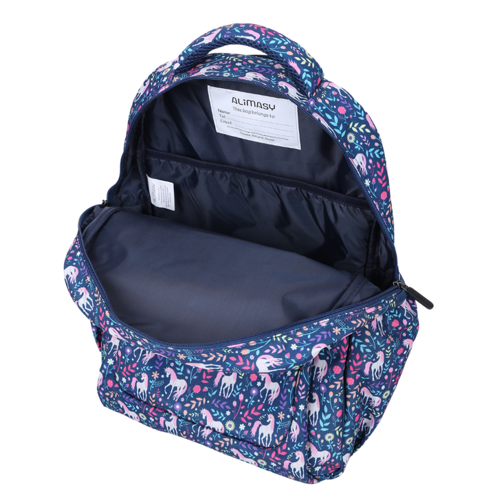 Close-up of Unicorn Large School Backpack Easy clean waterproof lining and durable fabric