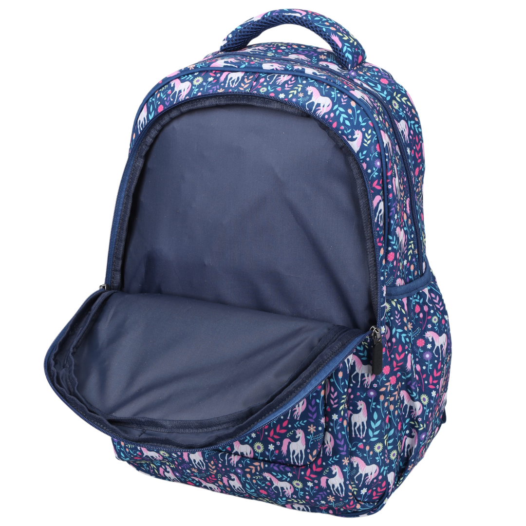 Close-up of Unicorn Large School Backpack Easy clean waterproof lining and durable fabric