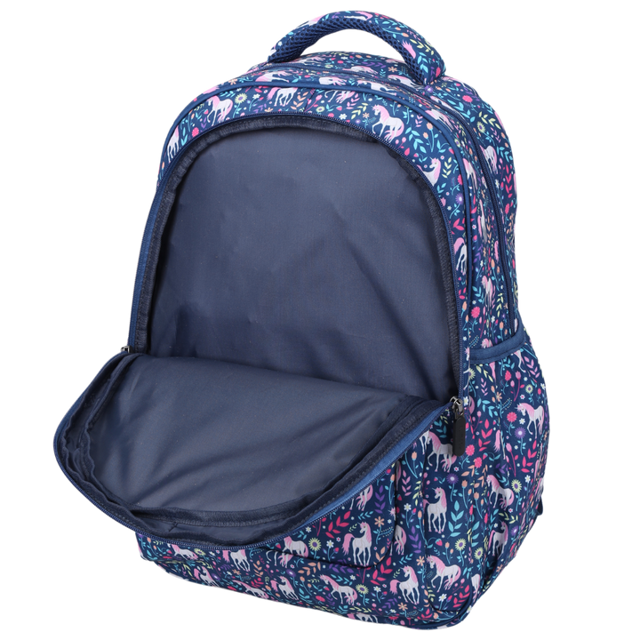 Close-up of Unicorn Large School Backpack Easy clean waterproof lining and durable fabric