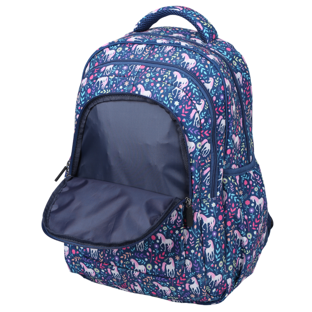 Close-up of Unicorn Large School Backpack Easy clean waterproof lining and durable fabric