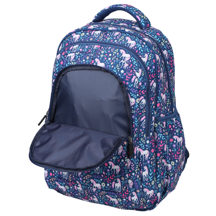 Close-up of Unicorn Large School Backpack Easy clean waterproof lining and durable fabric
