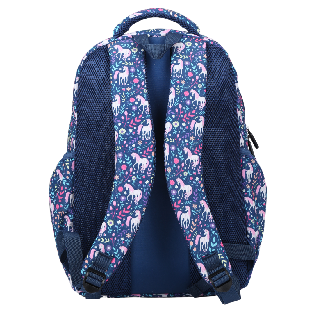 Back view of Unicorn Large School Backpack Padded straps and breathable cushions for comfort