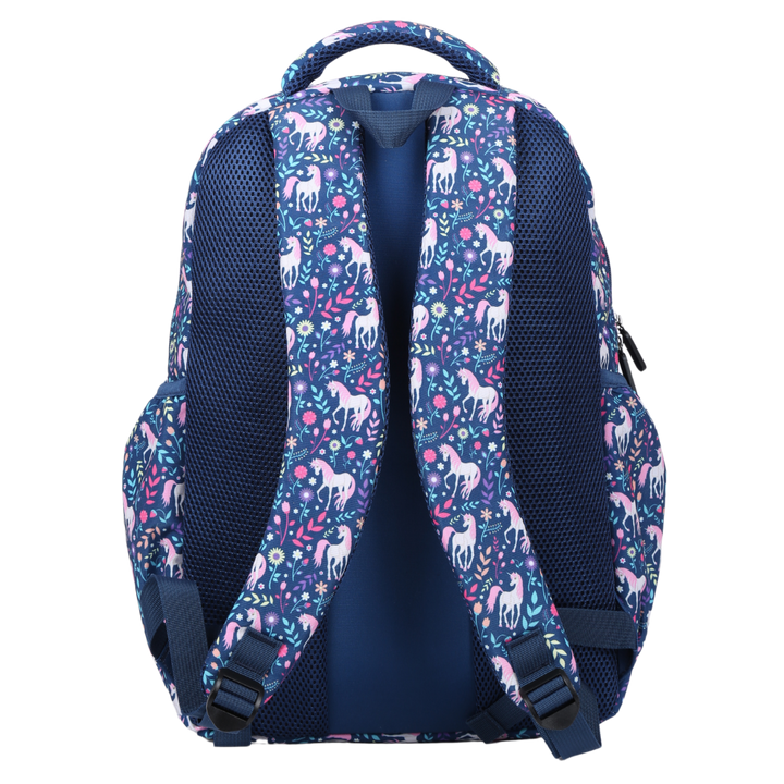 Back view of Unicorn Large School Backpack Padded straps and breathable cushions for comfort