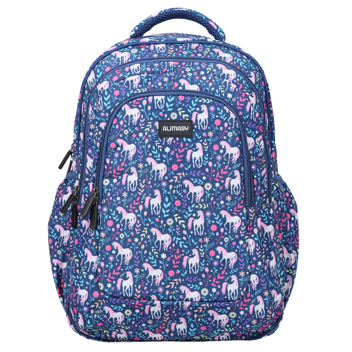 Front view of Unicorn Large School Backpack Durable kids backpack with spacious compartments