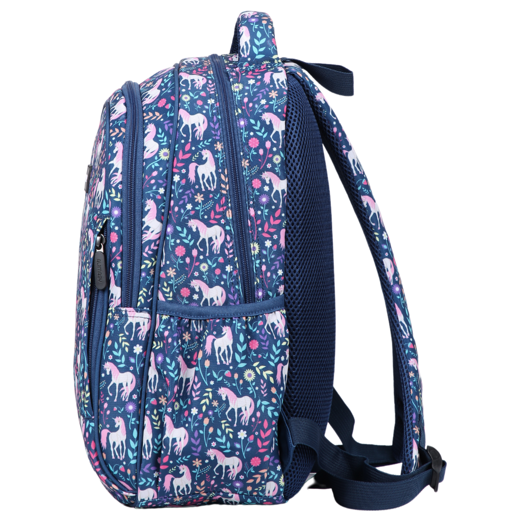 Unicorn Midsize Kids Backpack side pocket elasticated for secure water bottle storage