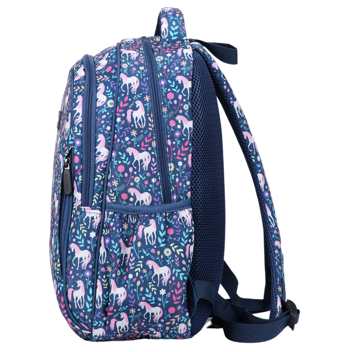 Unicorn Midsize Kids Backpack side pocket elasticated for secure water bottle storage