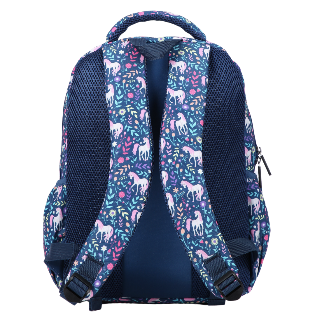 Unicorn Midsize Kids Backpack back view ergonomic padded straps and back, comfortable waterproof kids school bag