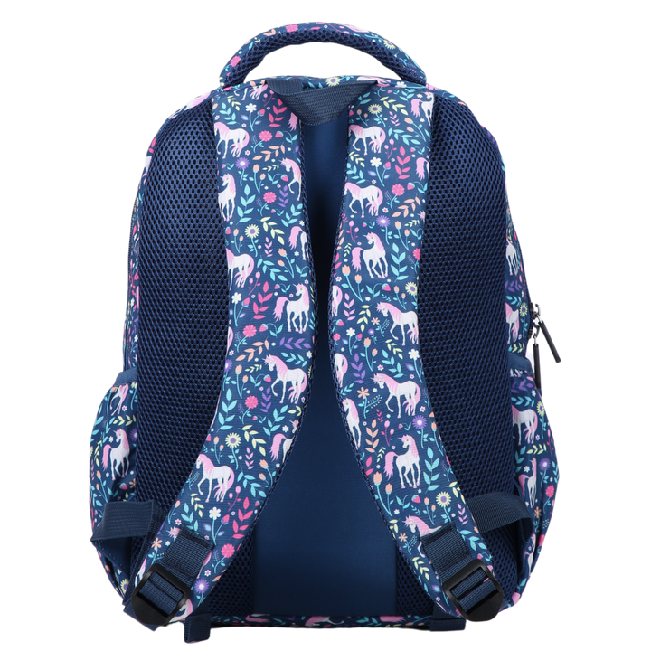 Unicorn Midsize Kids Backpack back view ergonomic padded straps and back, comfortable waterproof kids school bag