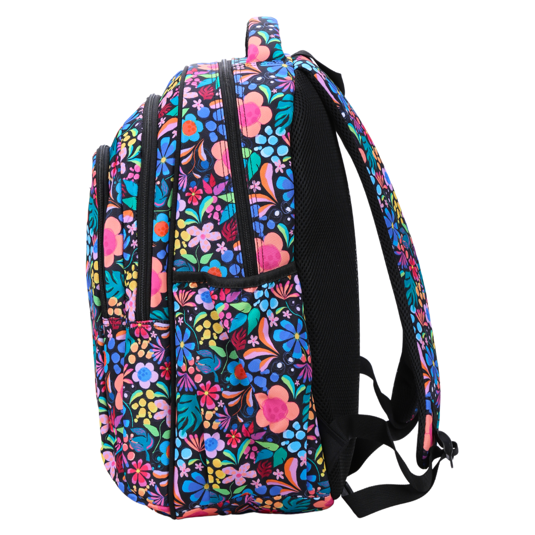 Side view of Wonderland Large School Backpack Deep side pockets and multiple carry handles