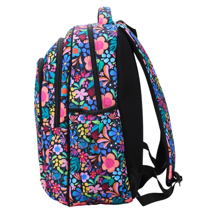Side view of Wonderland Large School Backpack Deep side pockets and multiple carry handles