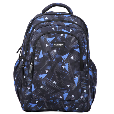 Front view of Blue Geometric Abstract Large School Backpack Durable kids backpack with spacious compartments