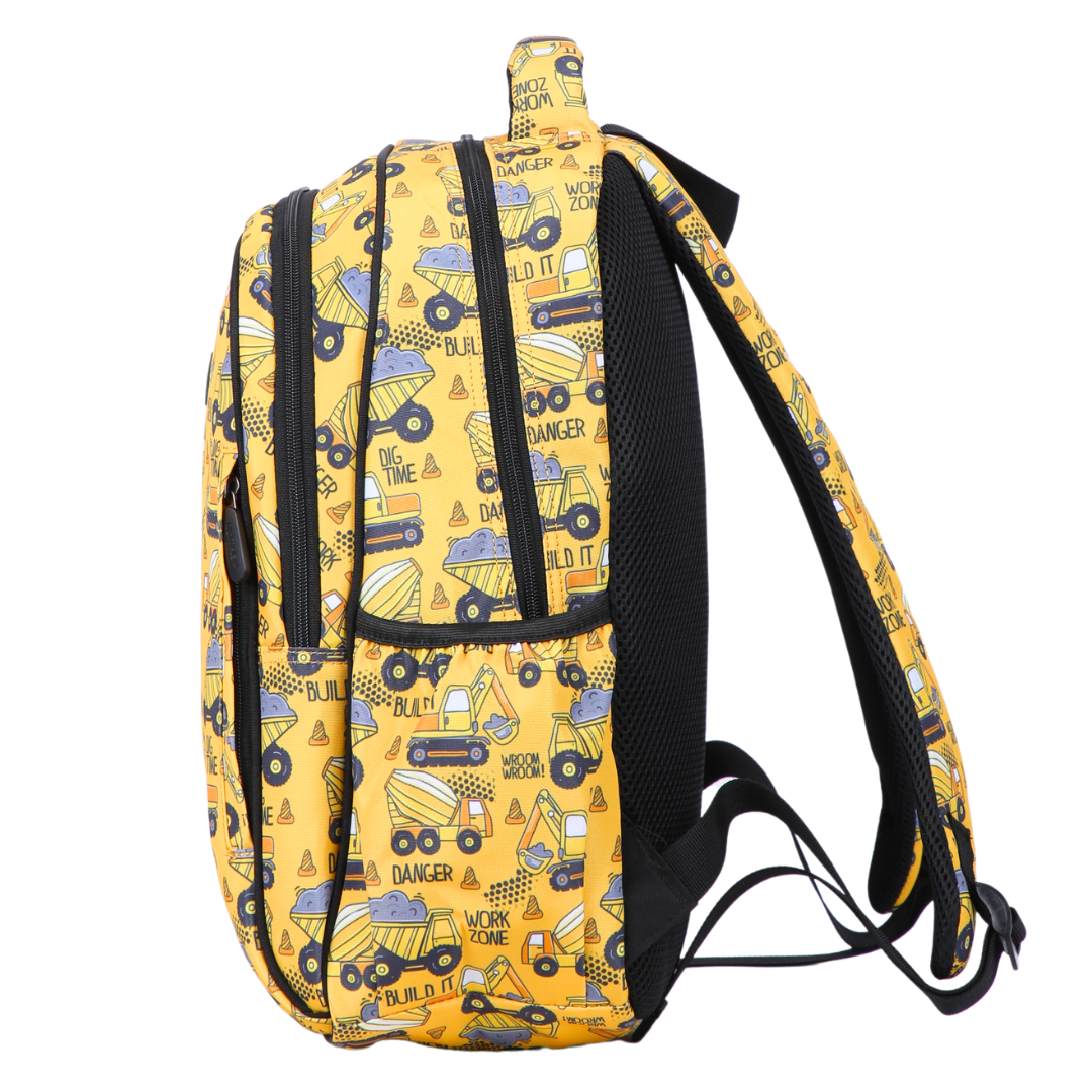 Construction Midsize Kids Backpack side pocket elasticated for secure water bottle storage