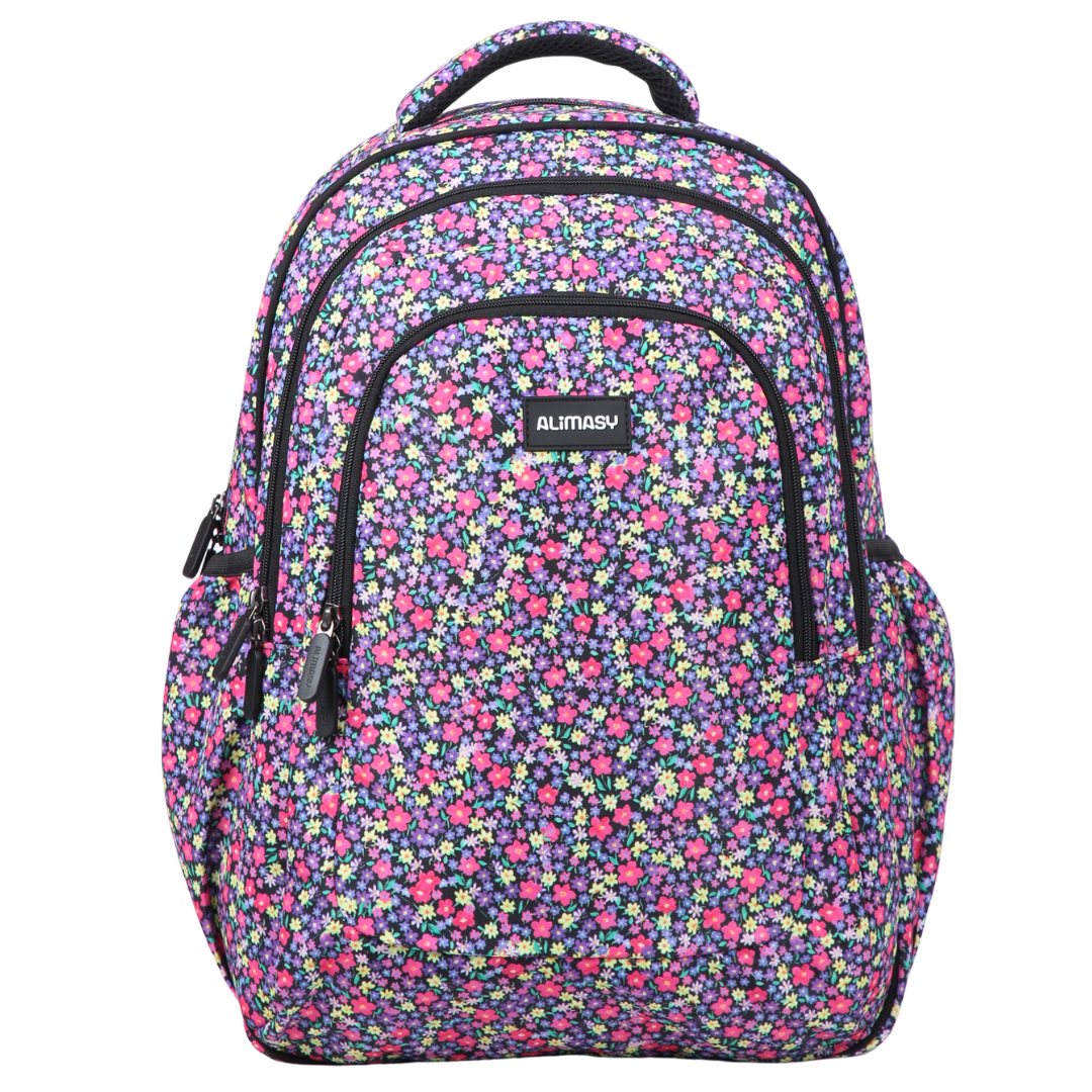 Front view of Pastel Floral Ditsy Large School Backpack Durable kids backpack with spacious compartments