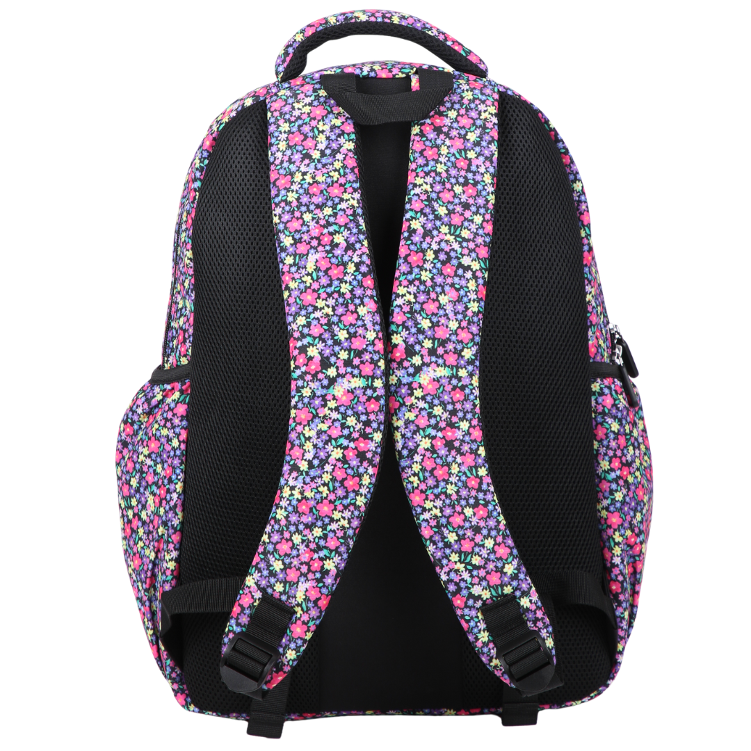 Back view of Pastel Floral Ditsy Large School Backpack Padded straps and breathable cushions for comfort