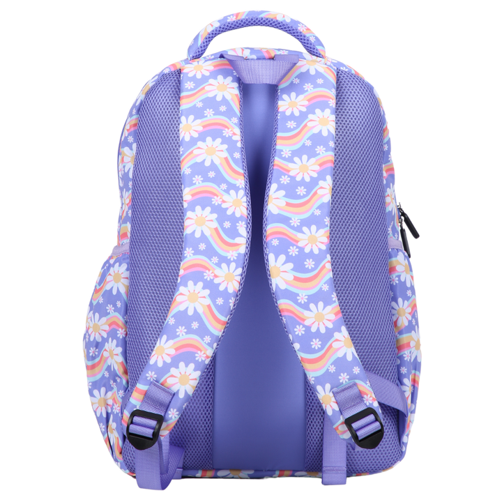 Back view of Rainbow Daisy Large School Backpack Padded straps and breathable cushions for comfort