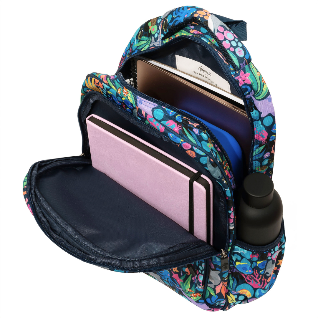 Sealife Midsize Kids Backpack inside view easy-clean waterproof interior lining, durable kids school bag