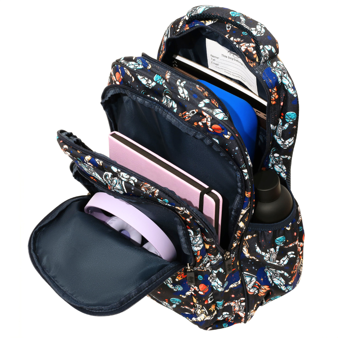 Close-up of Space Large School Backpack Easy clean waterproof lining and durable fabric