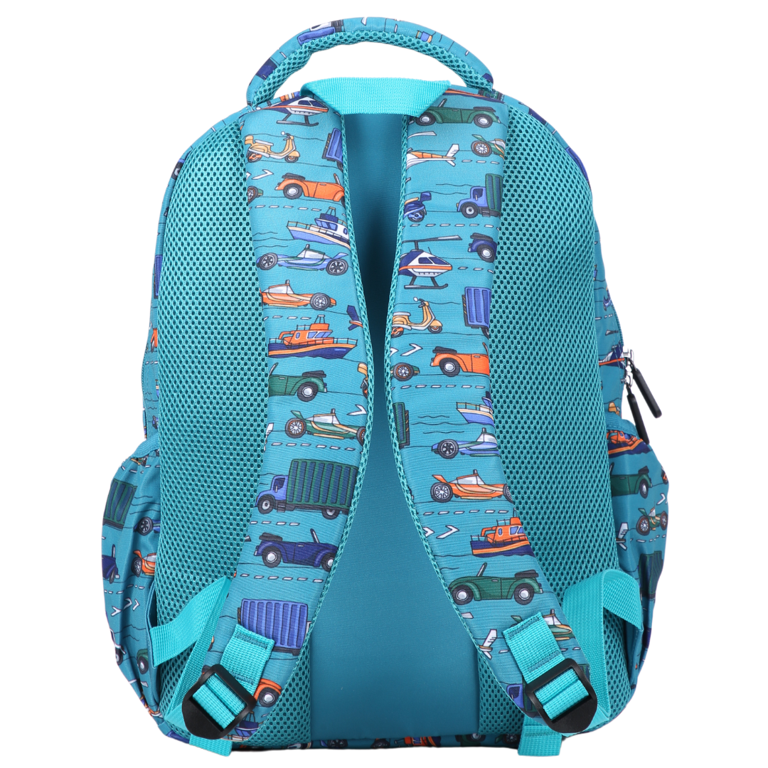Transport Midsize Kids Backpack back view ergonomic padded straps and back, comfortable waterproof kids school bag