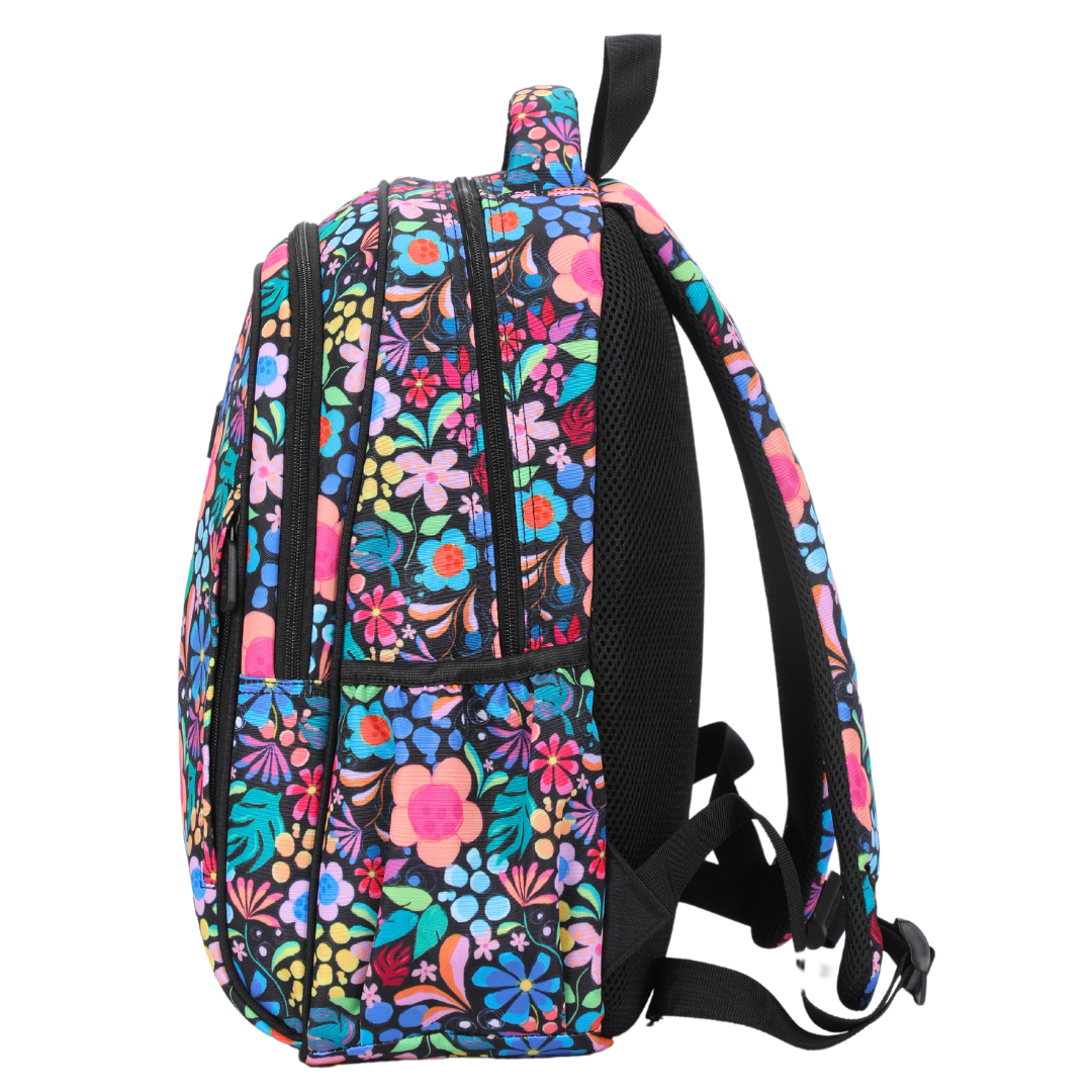 Wonderland Floral Midsize Kids Backpack side pocket elasticated for secure water bottle storage