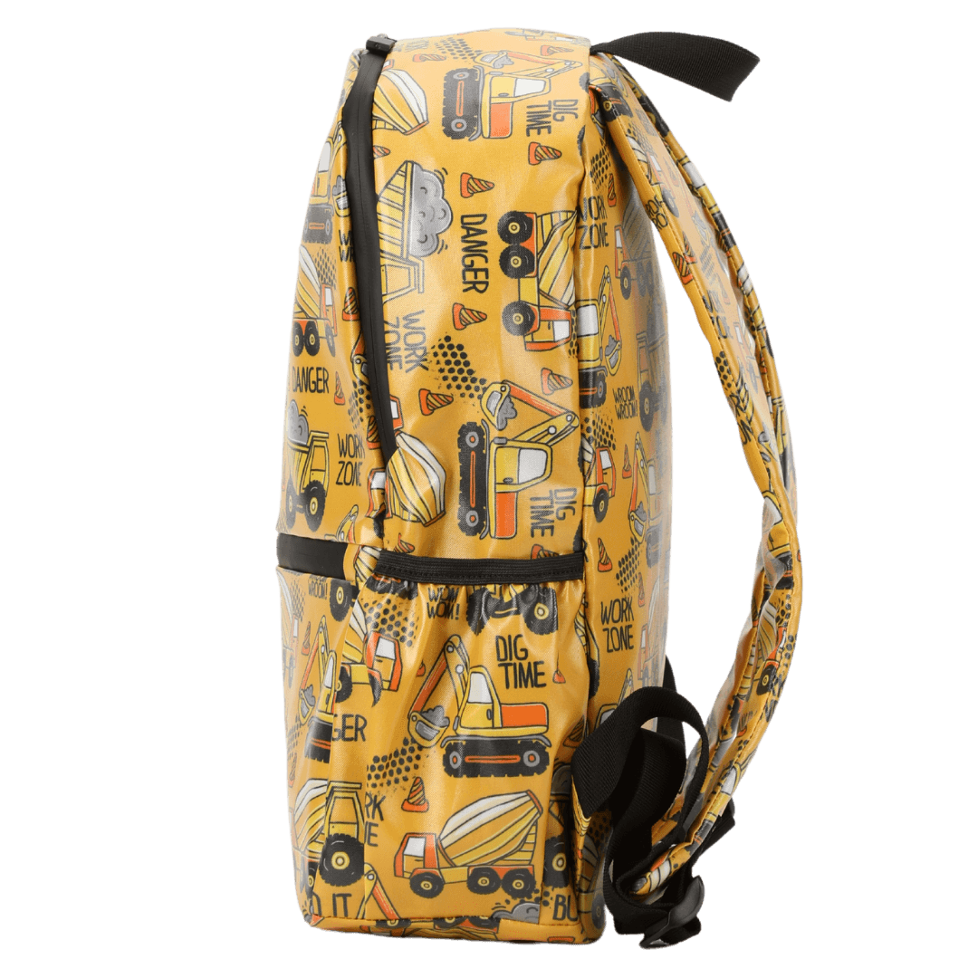Yellow Construction Medium Kids Waterproof Backpack - Alimasy