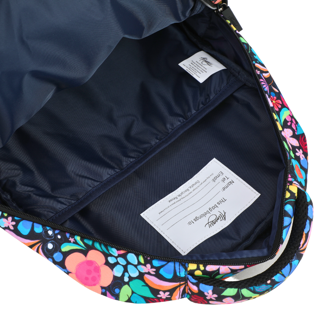 Close-up of Wonderland Large School Backpack Easy clean waterproof lining and durable fabric