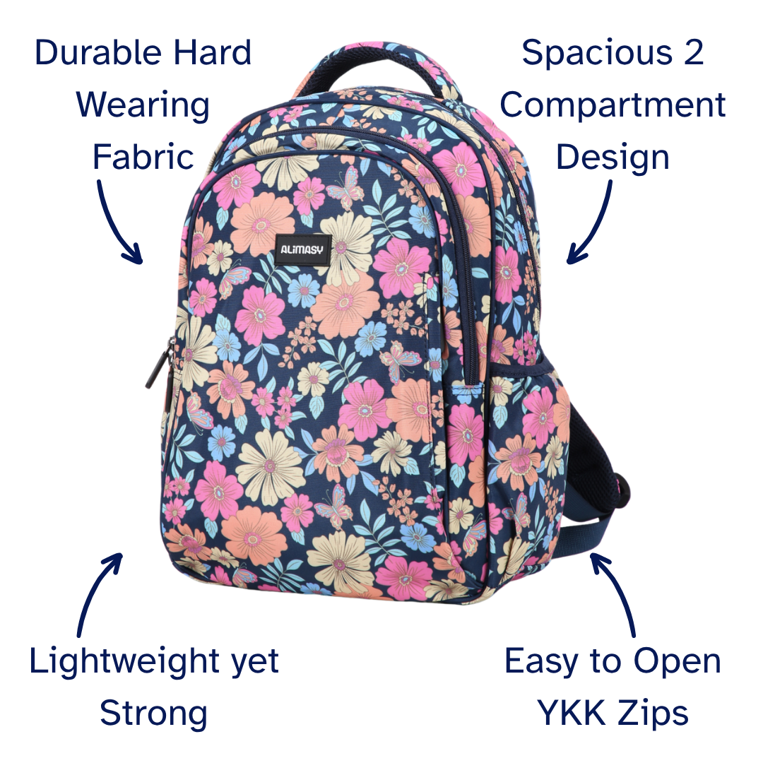 Boho Flowers & Butterflies Midsize Kids Backpack:PRE ORDER & SAVE: SHIPPING APPROX.25TH NOV