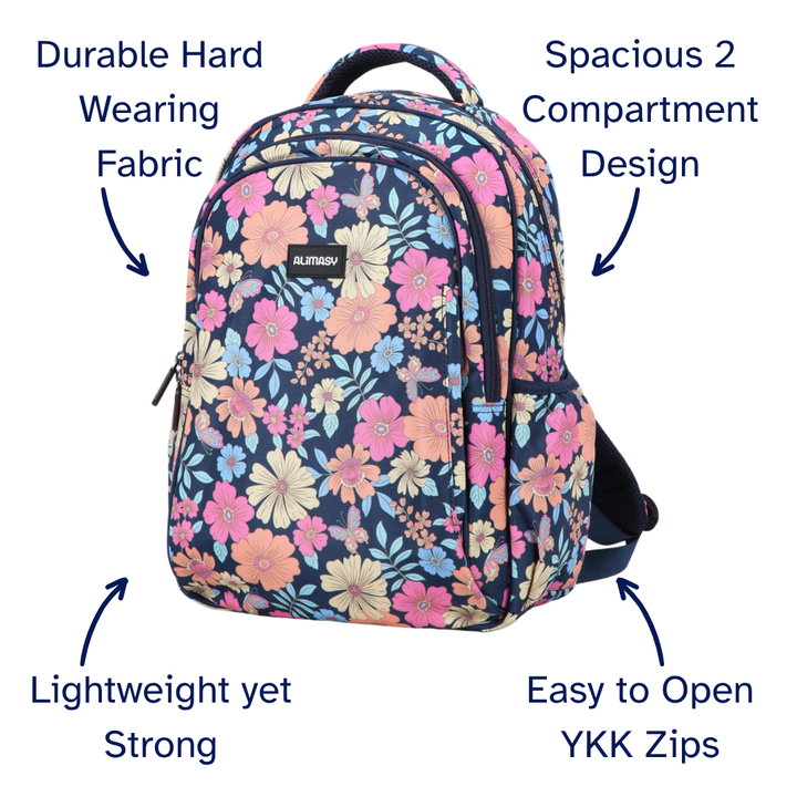 Boho Flowers & Butterflies Midsize Kids Backpack:PRE ORDER & SAVE: SHIPPING APPROX.25TH NOV