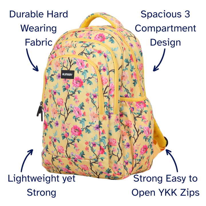 Yellow Floral Large School Backpack