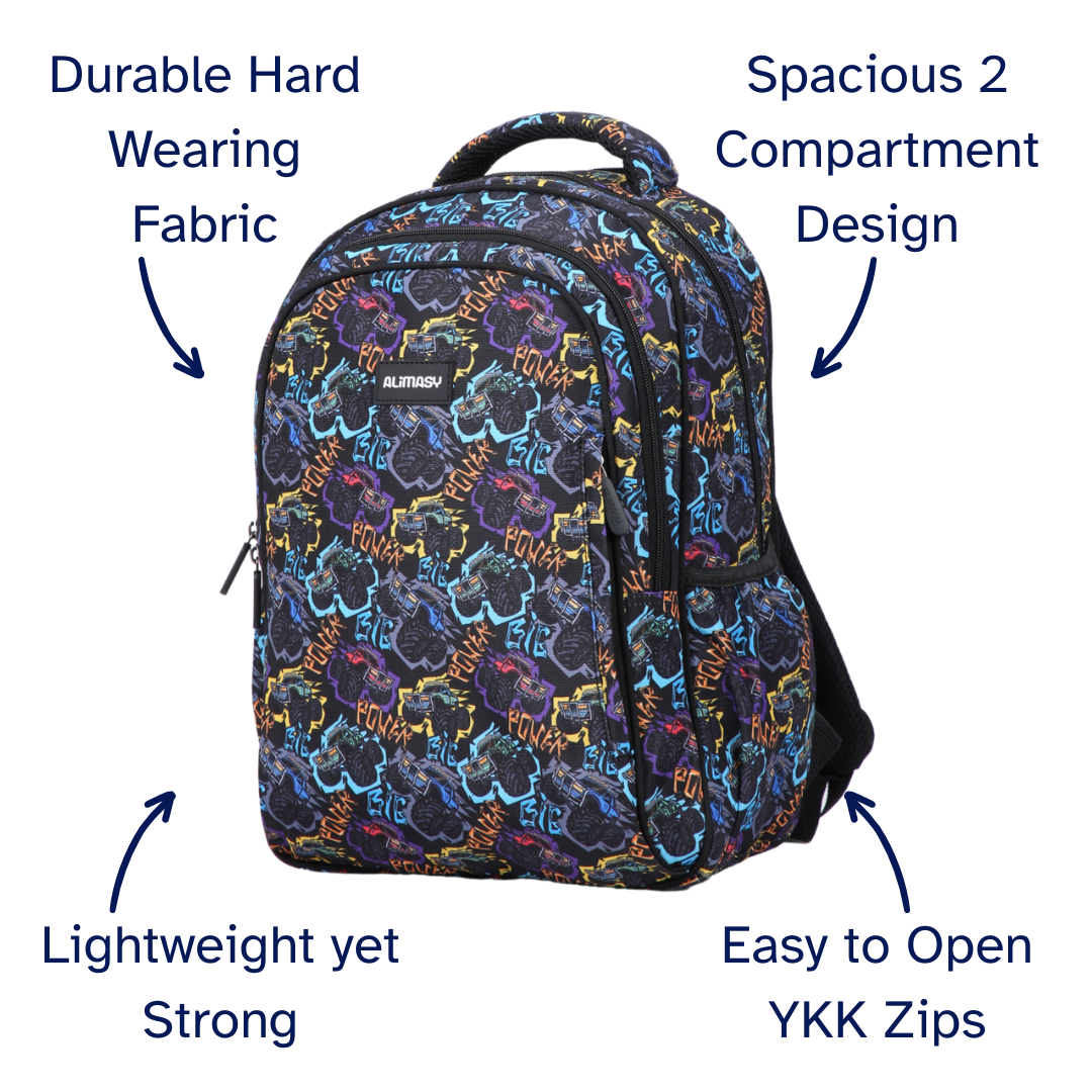 Monster Truck Midsize Kids Backpack Waterproof Kids School