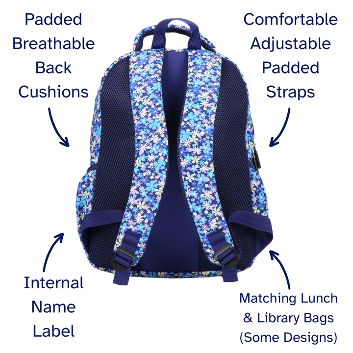 Ditsy Daisy Midsize Kids Backpack close-up print high-quality fabric waterproof midsize kids backpack
