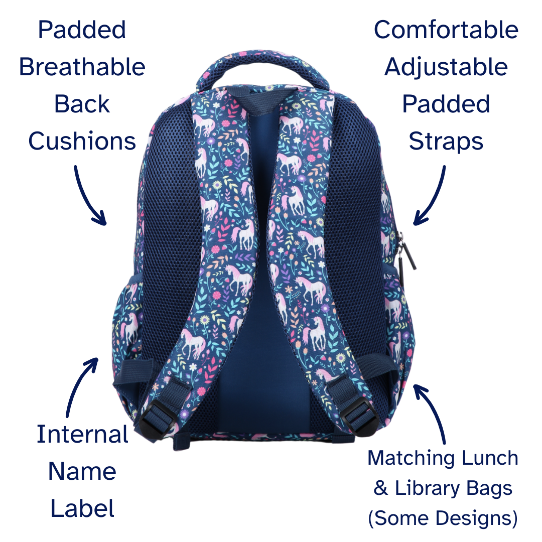 Unicorn Midsize Kids Backpack close-up print high-quality fabric waterproof midsize kids backpack