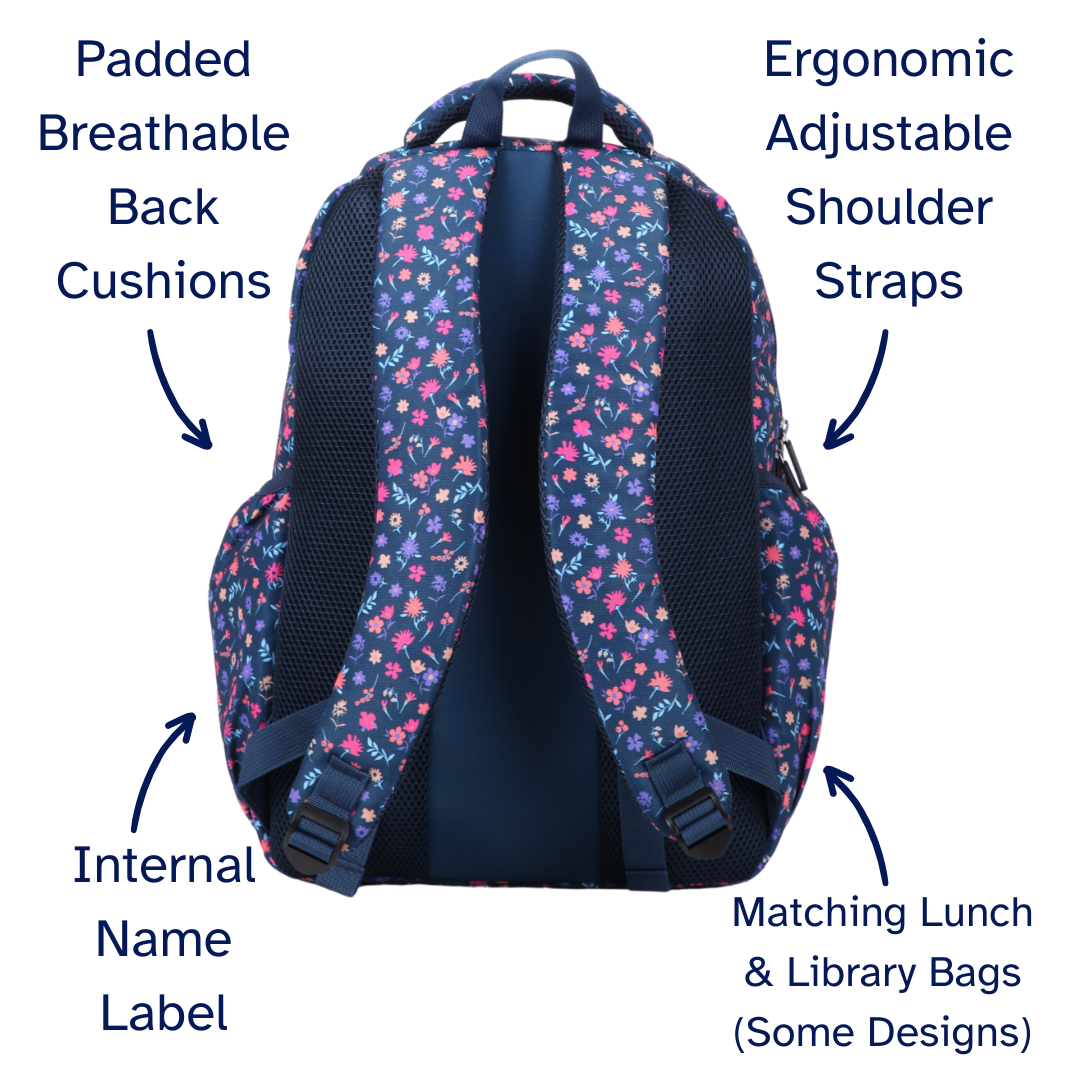 Ditsy Flowers Navy Large School Backpack