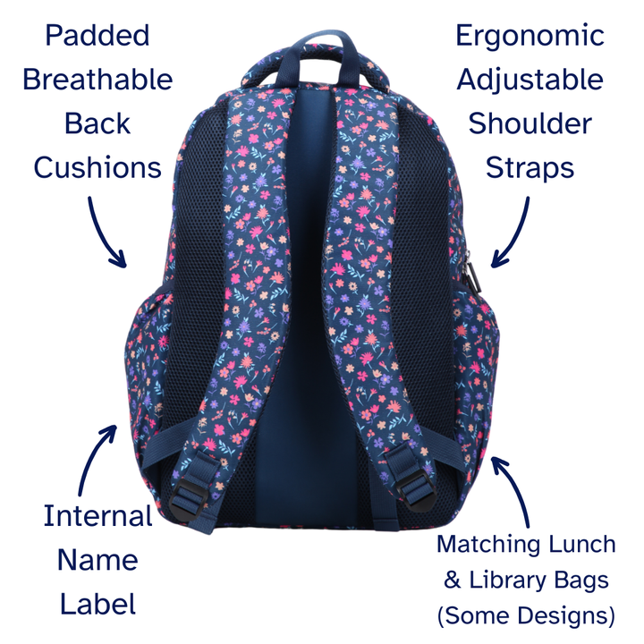 Ditsy Flowers Navy Large School Backpack